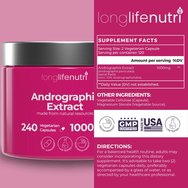 Andrographis Extract 1000mg for Immune Health, 4-Month Supply, Made in USA