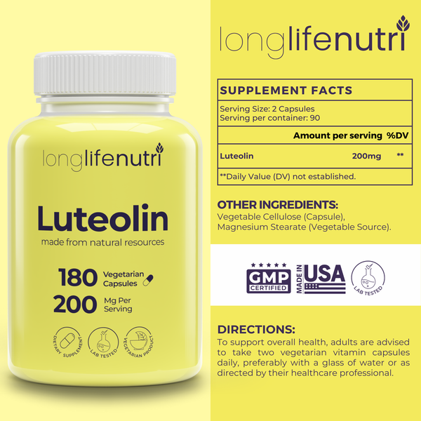 Luteolin 200mg for Strengthen Cognitive Function, 3-Month Supply, Made in USA