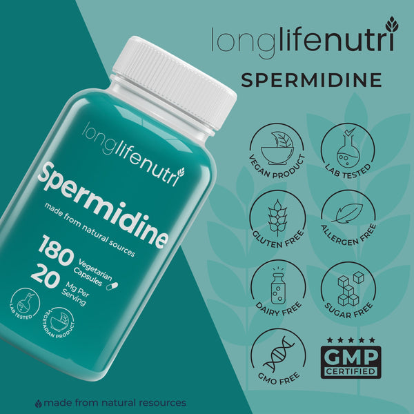 Spermidine 20mg - 180 Vegan Capsules, Lab Tested, Crafted in USA