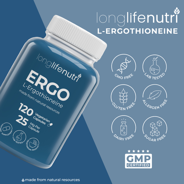 L-Ergothioneine 25mg - 4-Month Supply, Natural Antioxidant & Made in USA